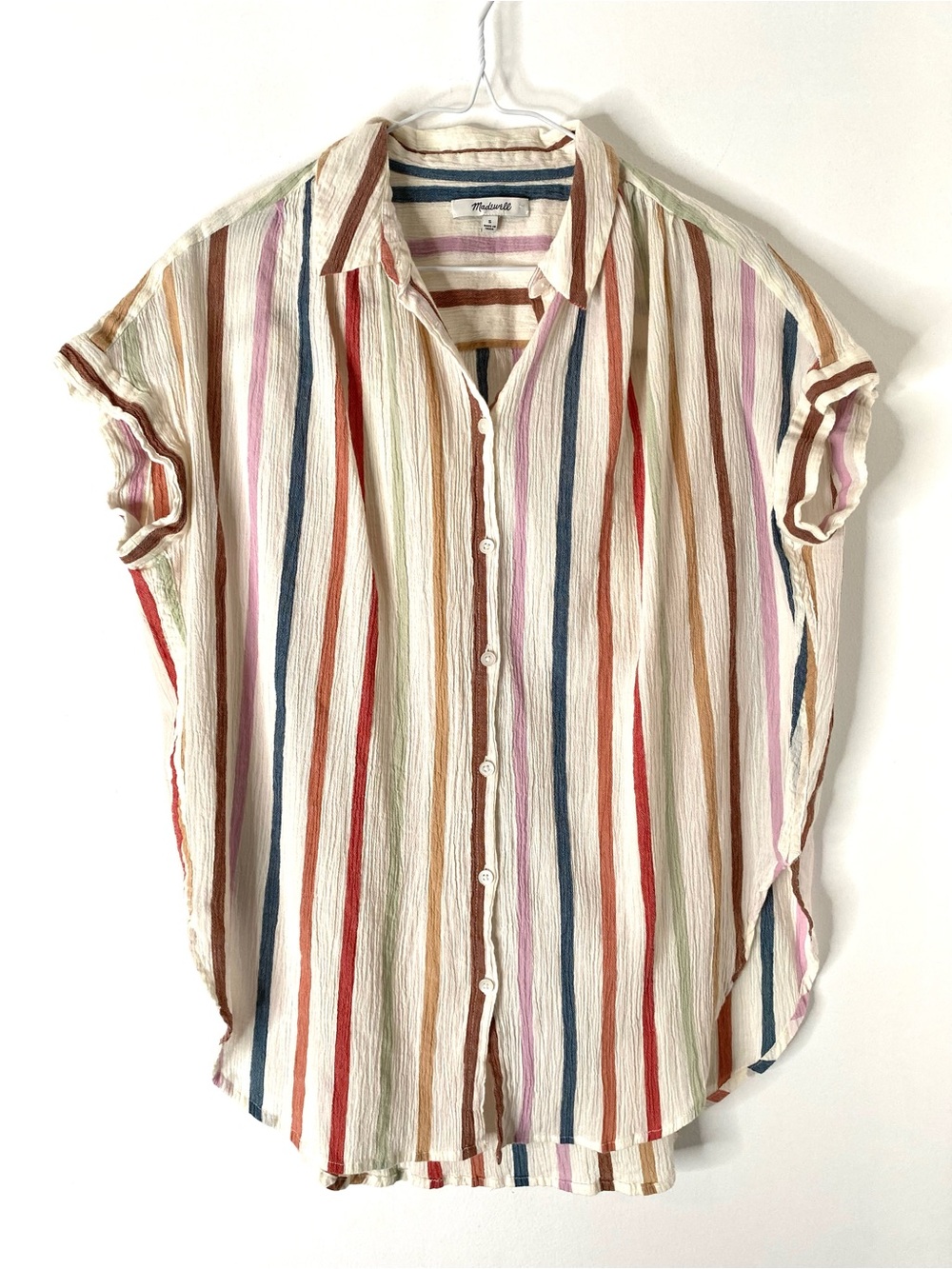 Madewell Rainbow Stripe Cotton Gauze Tunic Shirt Button Front Top